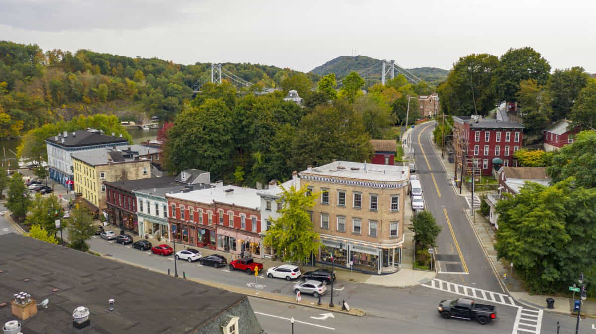 Aerial View Over Broadway Street South Kingston New York